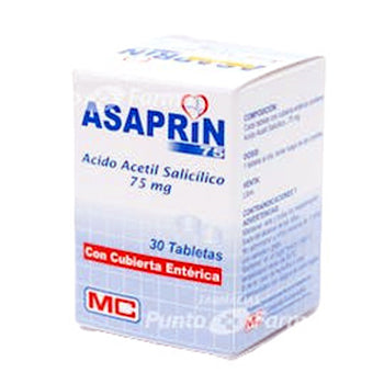 ASAPRIN 75 mg FRASCO x 30 TABLETAS CON CUBIERTA ENTERICA