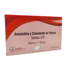 Amoxicilina Y Ácido Clavulanico 500mg/125mg x 10 Tabletas